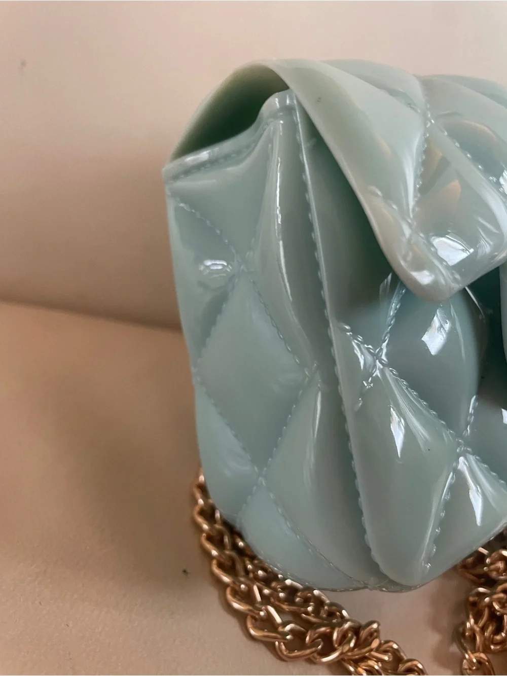 🩵✨ Mint / Light Aqua Jelly Quilted Mini Crossbody Bag with Gold Chain